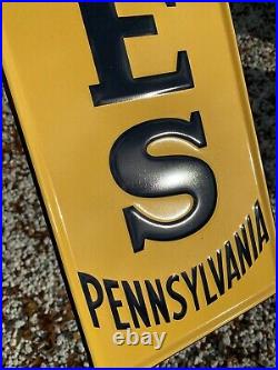 Vintage Pennsylvania Tires Embossed Metal Sign Porcelain USA Keystone Gas Oil