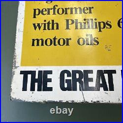 Vintage Phillips 66 Metal Sign Has Pump Topper Oil And Tires