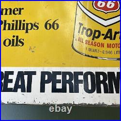 Vintage Phillips 66 Metal Sign Has Pump Topper Oil And Tires