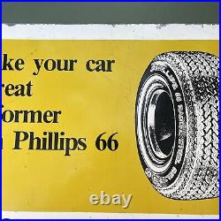 Vintage Phillips 66 Metal Sign Has Pump Topper Oil And Tires