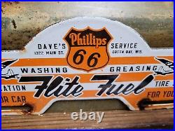 Vintage Phillips 66 Porcelain Sign Truck Stop Lubrication Tire Tag Topper Servic