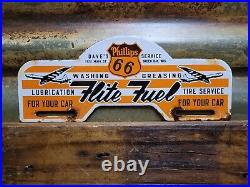 Vintage Phillips 66 Porcelain Sign Truck Stop Lubrication Tire Tag Topper Servic