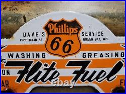 Vintage Phillips 66 Porcelain Sign Truck Stop Lubrication Tire Tag Topper Servic