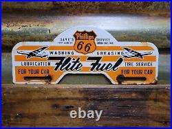 Vintage Phillips 66 Porcelain Sign Truck Stop Lubrication Tire Tag Topper Servic