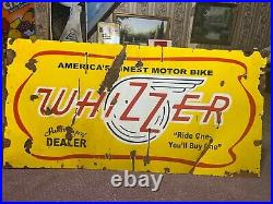 Vintage Porcelain 4ft Large Motorcycle Whizzer Embossed Metal Gas Farm Oil Sign