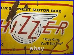 Vintage Porcelain 4ft Large Motorcycle Whizzer Embossed Metal Gas Farm Oil Sign
