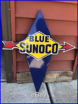 Vintage Porcelain BLUE SUNOCO GASOLINE oil AUTO Tire Sign GAS PUMP PLATE