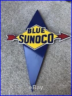 Vintage Porcelain BLUE SUNOCO GASOLINE oil AUTO Tire Sign GAS PUMP PLATE