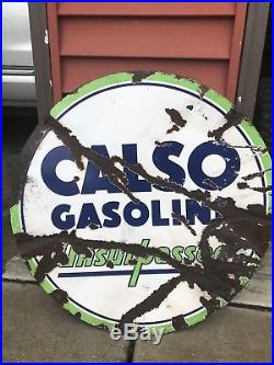 Vintage Porcelain CALSO GASOLINE oil AUTO Tire Sign 30