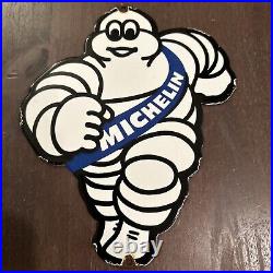 Vintage Porcelain Enamel Michelin Man Tire Advertising Sign