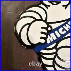 Vintage Porcelain Enamel Michelin Man Tire Advertising Sign