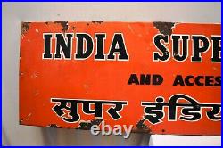 Vintage Porcelain Enamel Sign Board India Super Tire Tyres Petrol Pump Gasoline