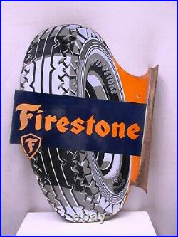 Vintage Porcelain Enamel Sign Firestone Tire Tyre Double Sided Germany Dia-Cut
