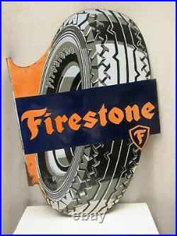 Vintage Porcelain Enamel Sign Firestone Tire Tyre Double Sided Germany Dia-Cut