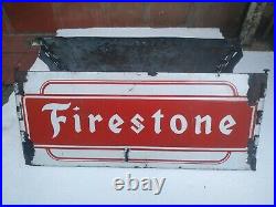 Vintage Porcelain Enamel Sign Firestone Tyre Cut Out Stand Service Station Sign