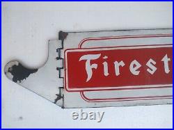 Vintage Porcelain Enamel Sign Firestone Tyre Cut Out Stand Service Station Sign