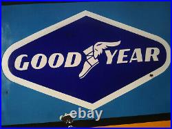 Vintage Porcelain Enamel Sign Good Year Flying Shoe Tyre Authorized Dealer Rare
