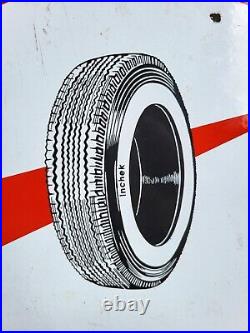Vintage Porcelain Enamel Sign Incheck Tyre Truck And Car Tyre Huze 72 X 15 Inch