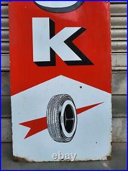 Vintage Porcelain Enamel Sign Incheck Tyre Truck And Car Tyre Huze 72 X 15 Inch