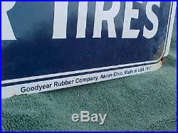 Vintage Porcelain GOOD YEAR Sign 24 X 16 Agency Rubber Tires Akron Ohio Winged F