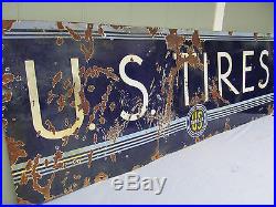 Vintage Porcelain Gas Oil Station US TIRES Advertising Sign 6' US RUBBER