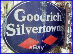 Vintage Porcelain Goodrich Silvertowns Antique Cobalt Flange Tire Sign