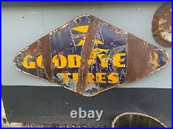 Vintage Porcelain Goodyear Tires Sign BARN HANGER Restorable GAS OIL