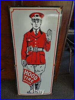 Vintage Porcelain Hood Tire Gas Oil Service Station Advertising Sign