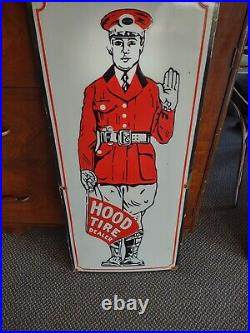 Vintage Porcelain Hood Tire Gas Oil Service Station Advertising Sign