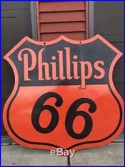 Vintage Porcelain PHILLIPS 66 Gasoline OIL TIRE AUTO Sign 48