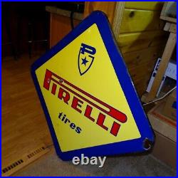 Vintage Porcelain Pirelli Tires Sign, Advertising Shop, Auto Gas Oil, 28 X 28
