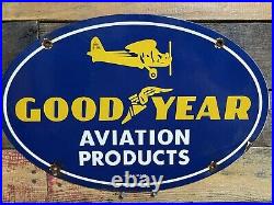 Vintage Porcelain Sign 1939 Goodyear Automobile Tires Auto Parts Gas Station Oil