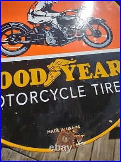 Vintage Porcelian Goodyear Service Station Gas & Oil Motorcycle Tire Repair Sign