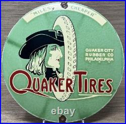 Vintage Quaker Tires Porcelain Sign Gasoline Service Station Pump Plate