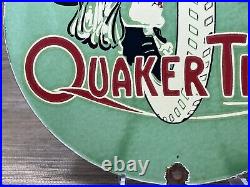 Vintage Quaker Tires Porcelain Sign Gasoline Service Station Pump Plate