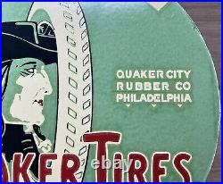 Vintage Quaker Tires Porcelain Sign Gasoline Service Station Pump Plate