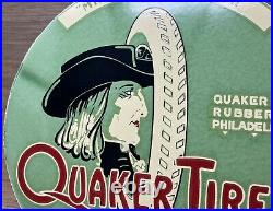 Vintage Quaker Tires Porcelain Sign Gasoline Service Station Pump Plate