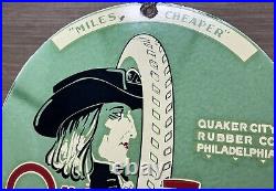 Vintage Quaker Tires Porcelain Sign Gasoline Service Station Pump Plate