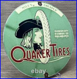 Vintage Quaker Tires Porcelain Sign Gasoline Service Station Pump Plate