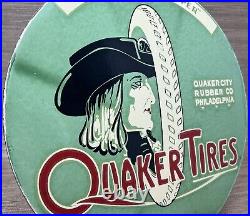 Vintage Quaker Tires Porcelain Sign Gasoline Service Station Pump Plate