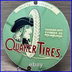 Vintage Quaker Tires Porcelain Sign Gasoline Service Station Pump Plate