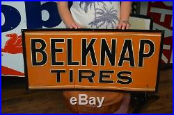 Vintage RARE BELKNAP TIRES SIGN early Service Dealer advertising Gas Station