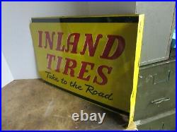Vintage RARE Inland Tires Flange sign, Vintage Flanged Sign, 21 x 14
