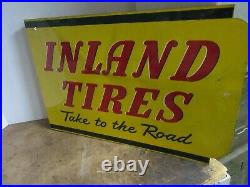 Vintage RARE Inland Tires Flange sign, Vintage Flanged Sign, 21 x 14