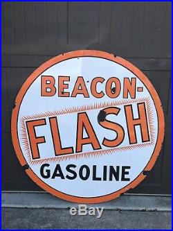 Vintage RARE Porcelain BEACON-FLASH Gasoline OIL TIRE AUTO Sign 42