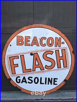 Vintage RARE Porcelain BEACON-FLASH Gasoline OIL TIRE AUTO Sign 42