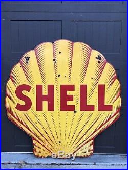 Vintage RARE Porcelain SHELL Gasoline OIL TIRE AUTO Sign 48