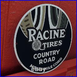Vintage Racine Rubber Co. Tires Porcelain Enamel Gas & Oil Garage Man Cave Sign