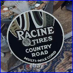 Vintage Racine Rubber Co. Tires Porcelain Enamel Gas & Oil Garage Man Cave Sign