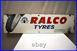 Vintage Ralco Tire Tyres Porcelain Enamel Sign Board Gasoline Pump Display Rare